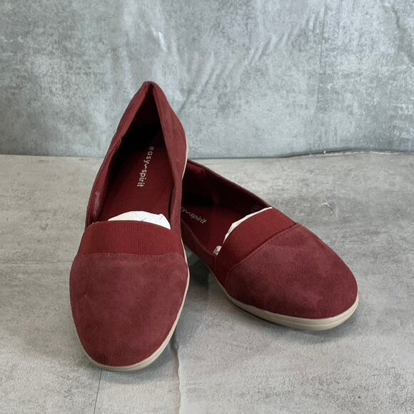EASY SPIRIT Women's Wide Width Dark Red Leather Bounce Slip-On Flats SZ 8W - Picture 2 of 7